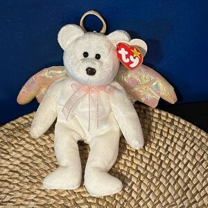 Vintage 1998 Ty Beanie Babies Halo the Angel Bear Toy Brown Nose With Tag Errors